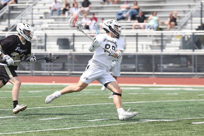 Lincoln-Way’s Carson Katzmann looks to take a shot against Oak Forest on Saturday, May 4, 2024 at Lincoln-Way West in New Lenox.