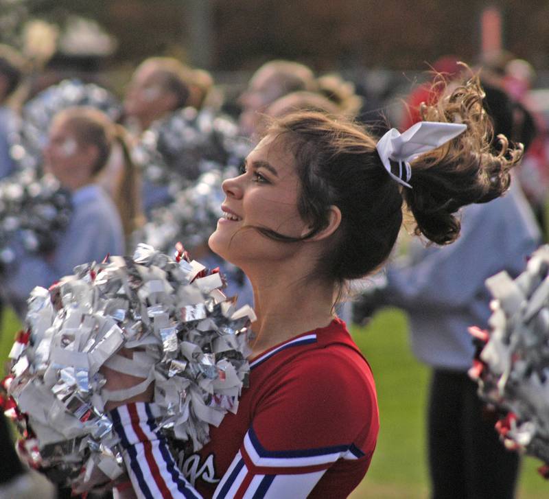 Morrison Cheerleader Brooklynn Krouse Cheers her team on Saturday, Oct. 28, 2023.