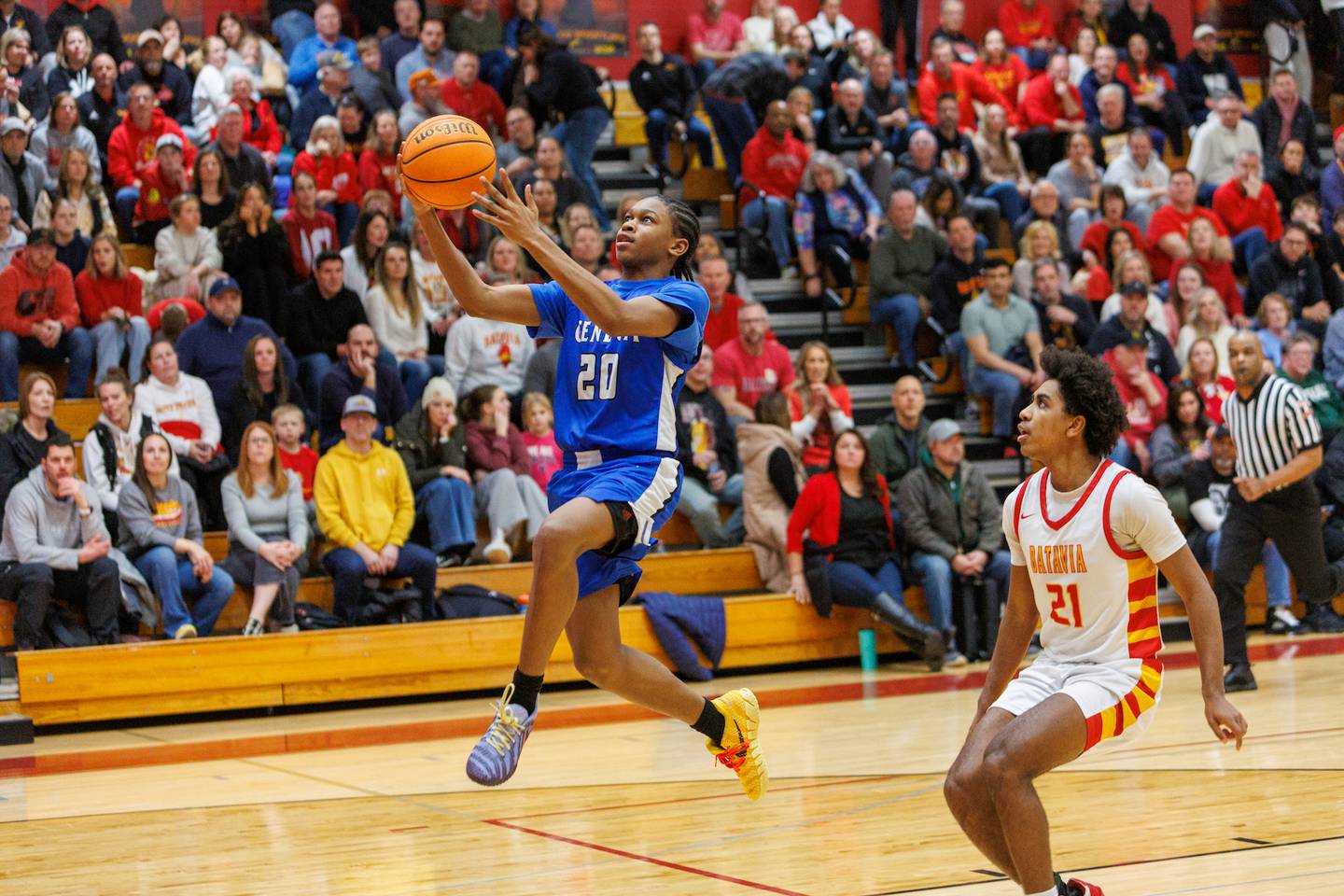 Geneva's David Udoiwod goes in for the layup against Batavia on Friday, Feb.6,2026 in Batavia.