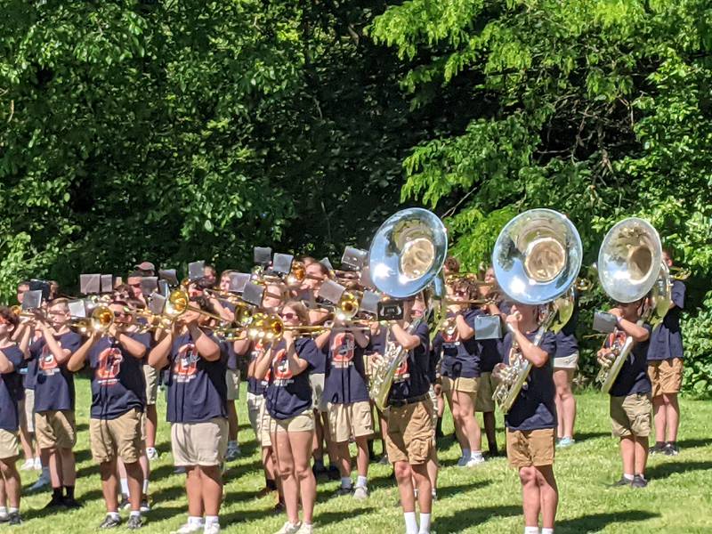 Oswego High School Marching Band participates in a Memorial Day ceremony at Oswego Township Cemetery  on Monday, May 25, 2026.