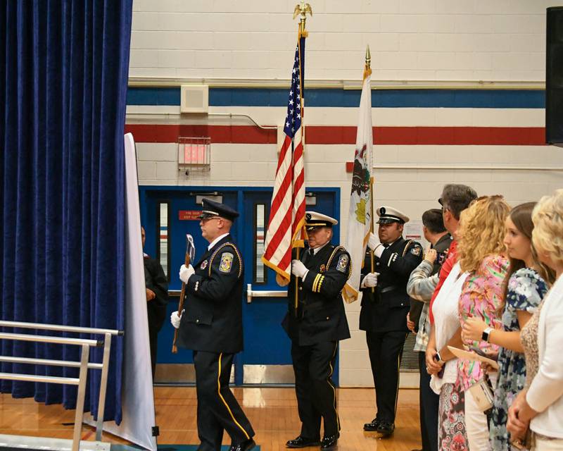 Lisle-Woodridge Fire Department presents the colors at the start of the graduation ceremony at Glenbard South High School on Thursday May 23, 2024.