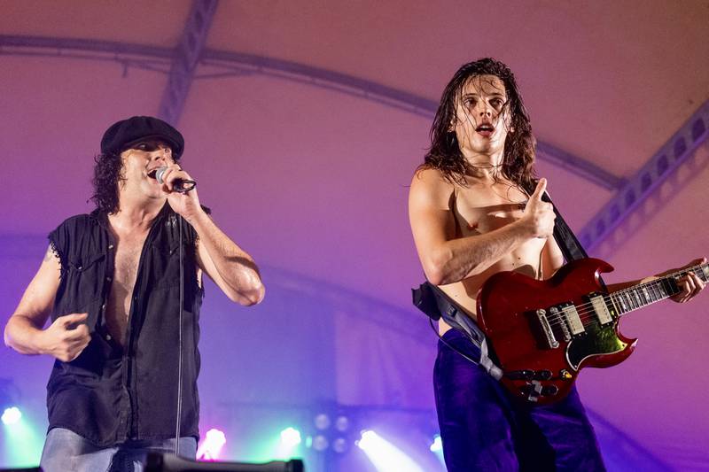 (left to right) Bobby Lee Stamper and Kyle Lapato of Thunderstruck perform at the annual Cops for Cancer event on Friday, July 25, 2025, at Cerri Memorial Park in Cedar Point.