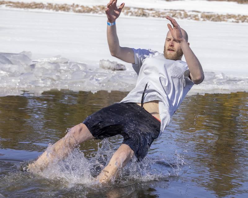 One plunger joined a very small number of plungers to dive in at at the Polar Plunge for Special Olympics on February 22, 2025 at Lake Mendota.
