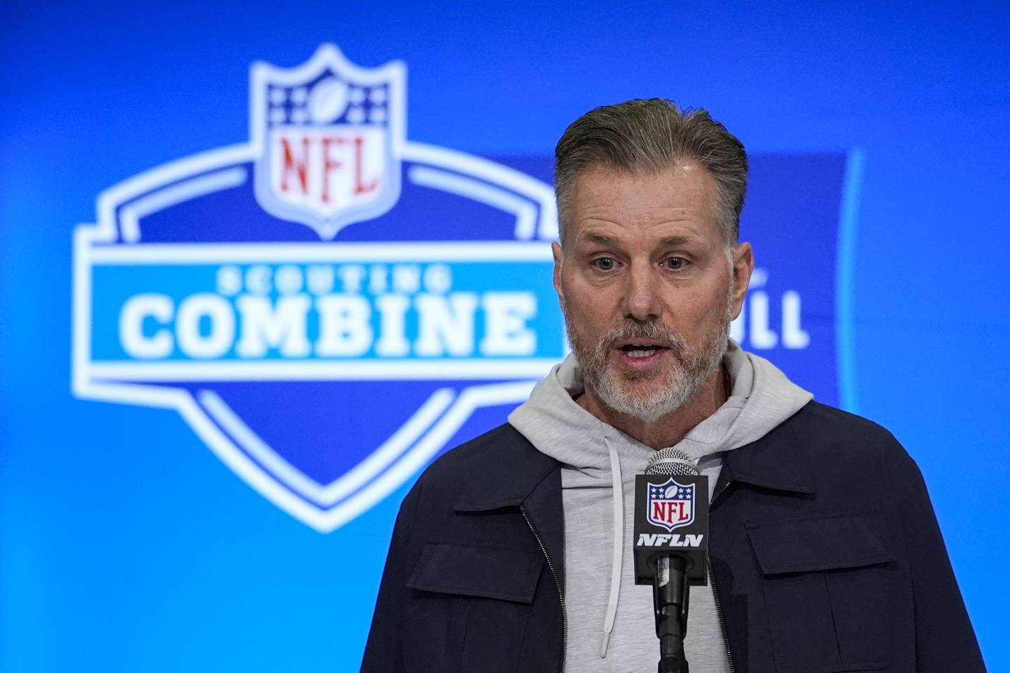 Chicago Bears head coach Matt Eberflus speaks during a press conference at the NFL combine in Indianapolis, Tuesday, Feb. 27, 2024.