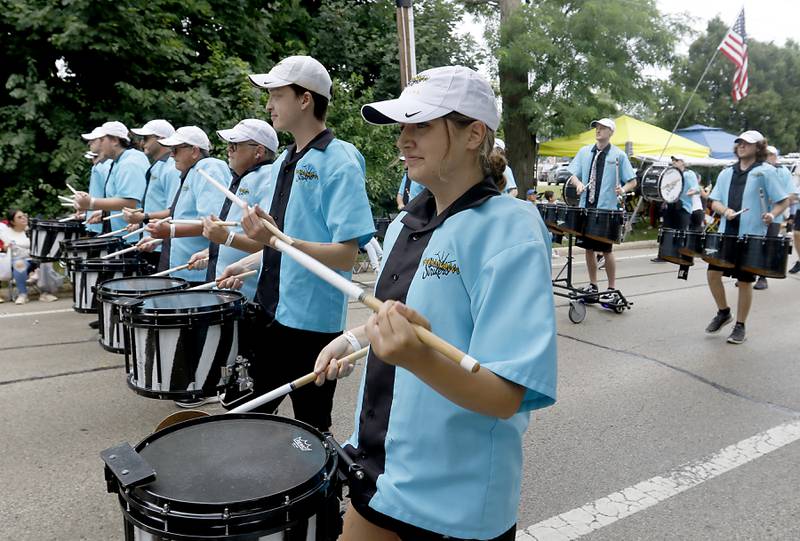 Members of the Crystal Lake Strikers perform Sunday, July 2, 2023 during Crystal Lake’s annual Independence Day Parade on Dole Avenue in Crystal Lake. This year’s parade feature close to 100 units.