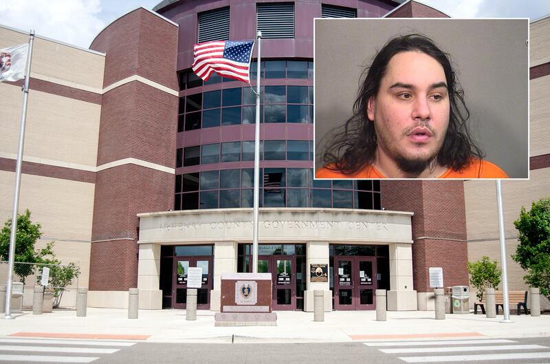 Inset of Antonio J. Goldaracena in front of Northwest Herald file of the McHenry County courthouse.