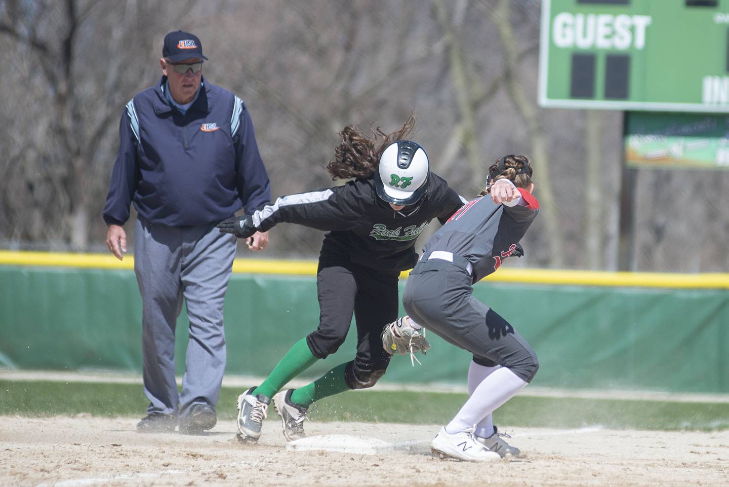 Rock Falls' Brooke Howard is called out trying to steal third base against Ottawa Saturday, April 9, 2022.