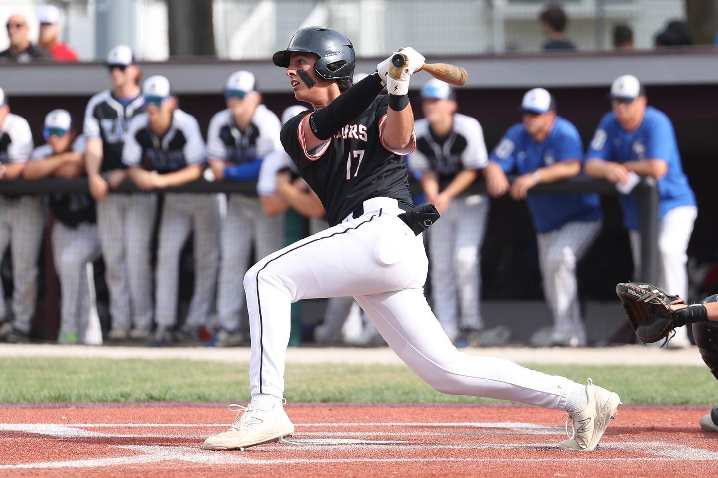 Lincoln-Way West’s Anthony Massa drives in a run against Lincoln-Way East in the Class 4A Lockport Sectional semifinal on Thursday, June 1, 2023 in Lockport.