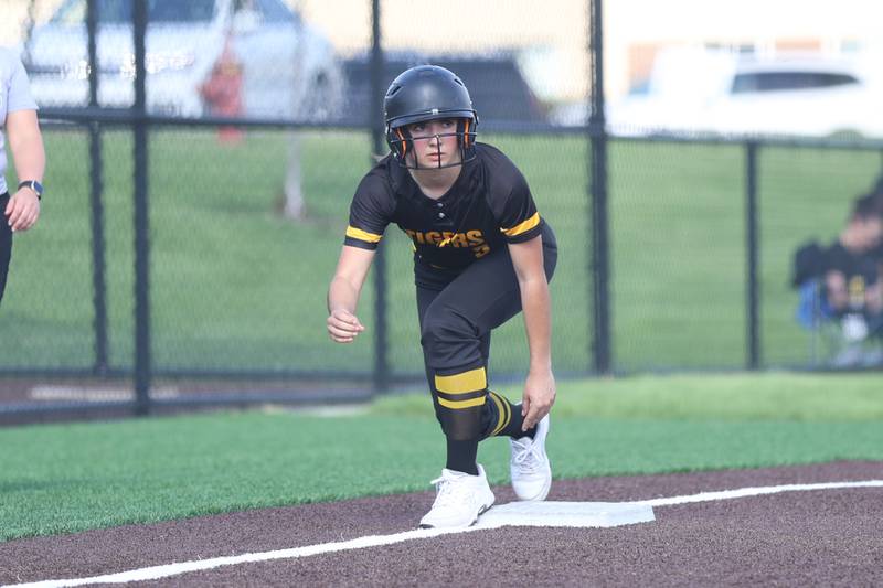 Joliet West’s Mallory Crisafulli gets ready to head home against Joliet Central on Wednesday, April 22, 2026 in Joliet.
