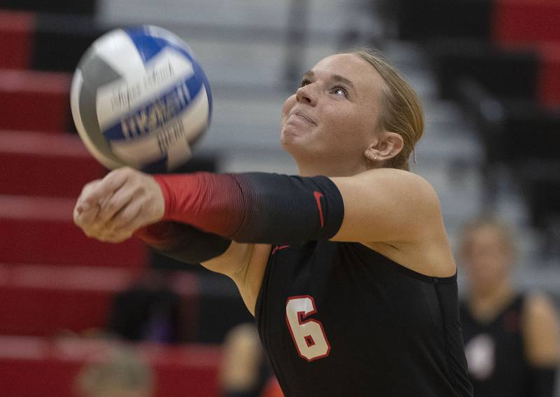 Sauk Valley’s Jess Johns makes a pass against Titan College Wednesday, Nov. 5, 2025, during the Regional IV tournament.