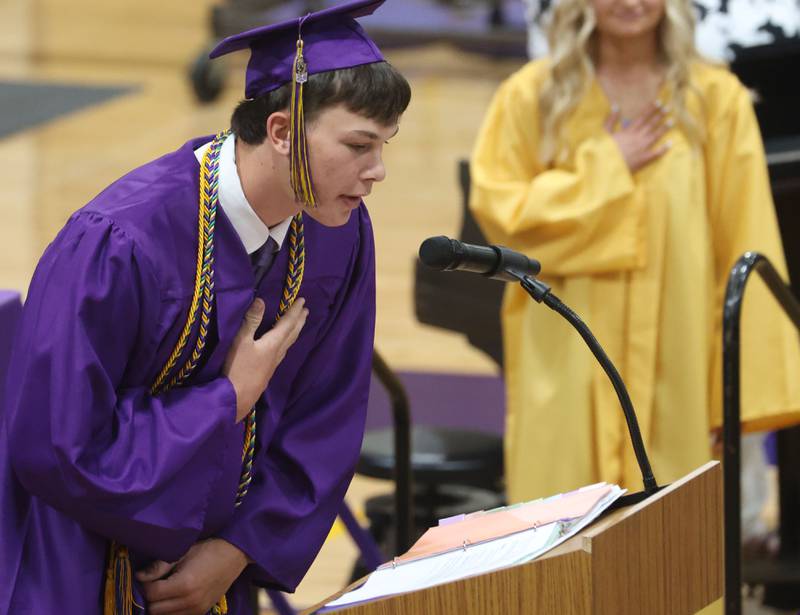 Serena High School graduate Payton Twait leads the Pledge of Allegiance during the Serena High School Class of 2026 commencement ceremony on Saturday, May 23, 2026 at Serena High school.