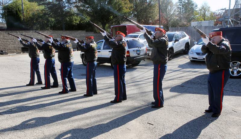 Veterans with the Lake County Detachment #801 - Marine Corps League fire a Three-Volley Salute during the Lindenhurst Veterans Day Ceremony at the Public Works garage behind the Village Hall on November 11th in Lindenhurst.
Photo by Candace H. Johnson for Shaw Local News Network
