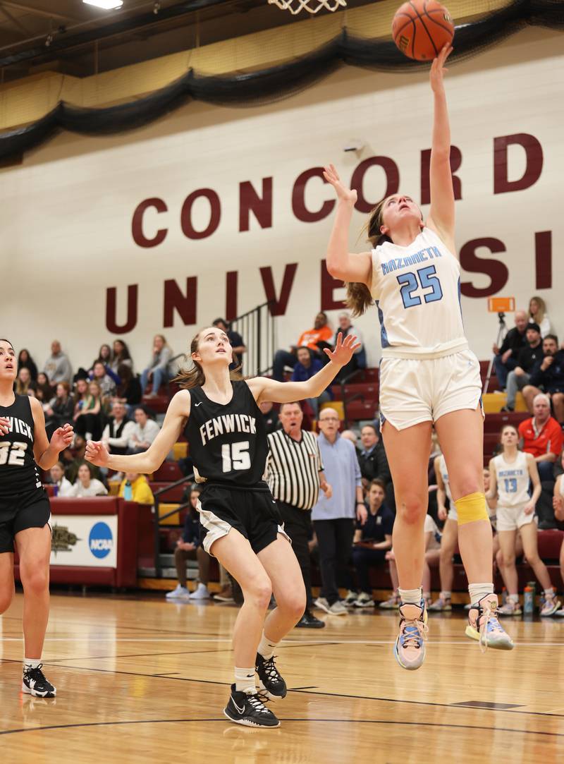 Nazareth's Amalia Dray (25) lays up during the girls 3A varsity super-sectional game between Nazareth Academy and Fenwick High School in River Forest on Monday, Feb. 27, 2023.