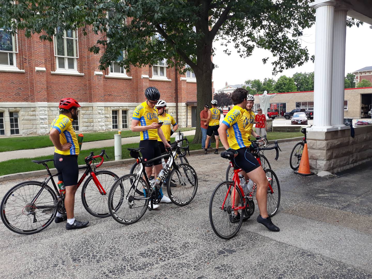 Six bicyclists make the trek from Rockton, Illinois, to Ottawa, on Wednesday, July 13, 2022, participating in the Biking for Babies nationwide fundraising campaign.