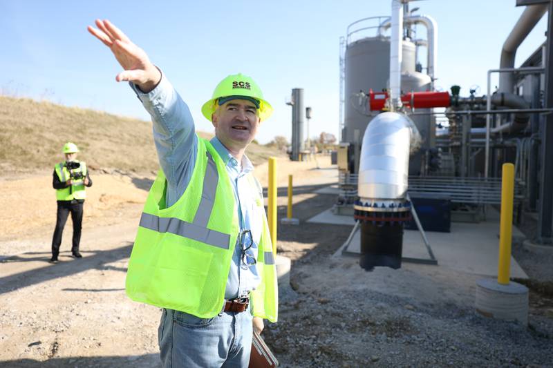 SCS Energy’s Project Manager Darren Nightingale gives a tour at the Renewable Natural Gas Plant ribbon cutting ceremony on Friday in Wilmington.