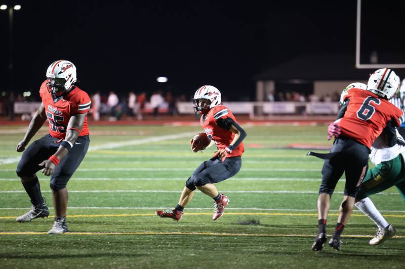 Bradley-Bourbonnais' Isaac Allison runs the ball during the Boilermakers' 35-6 victory over Waubonsie Valley Friday, Sept. 12, 2025. Allison would score a touchdown on the next play.