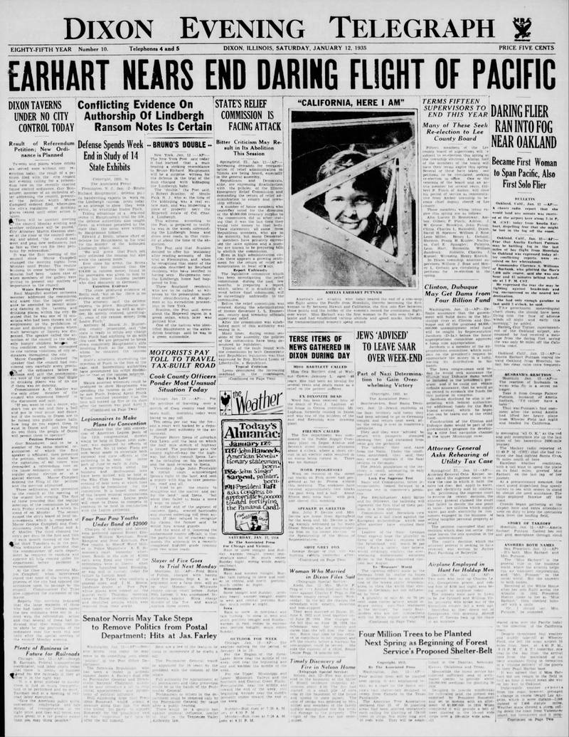The cover of the Dixon Evening Telegraph: Jan. 12, 1935