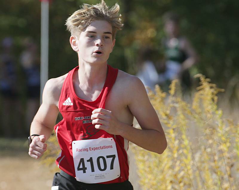 Henry-Senachwine's Noah Dorsey runs in the Class 1A Regional Cross Country boys race on Saturday, Oct. 22, 2022 at the Seneca FFA Farm in Marseilles.