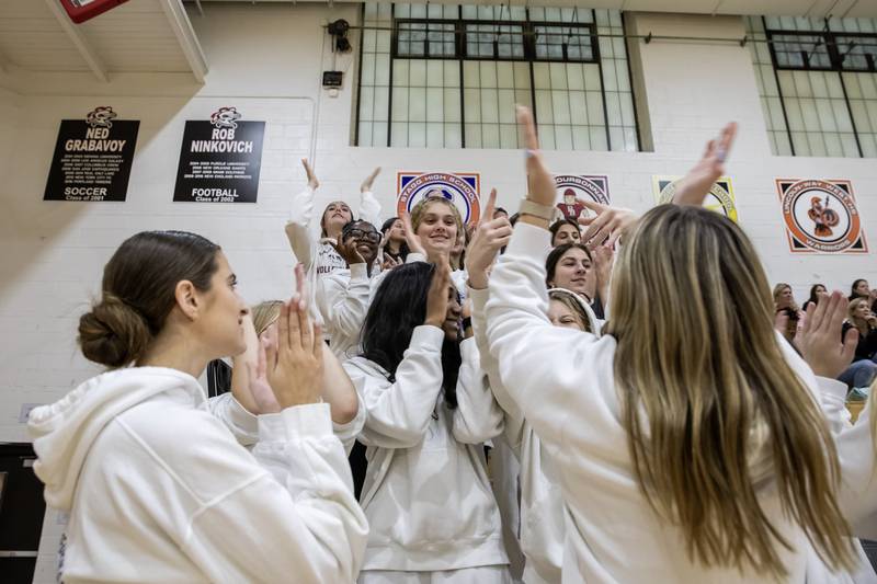 Plainfield North’s fans cheer on the varsity volleyball team during the 4A L-W Central Regional  varsity volleyball game against Lockport at Lincoln-Way Central on Oct. 30, 2025.
