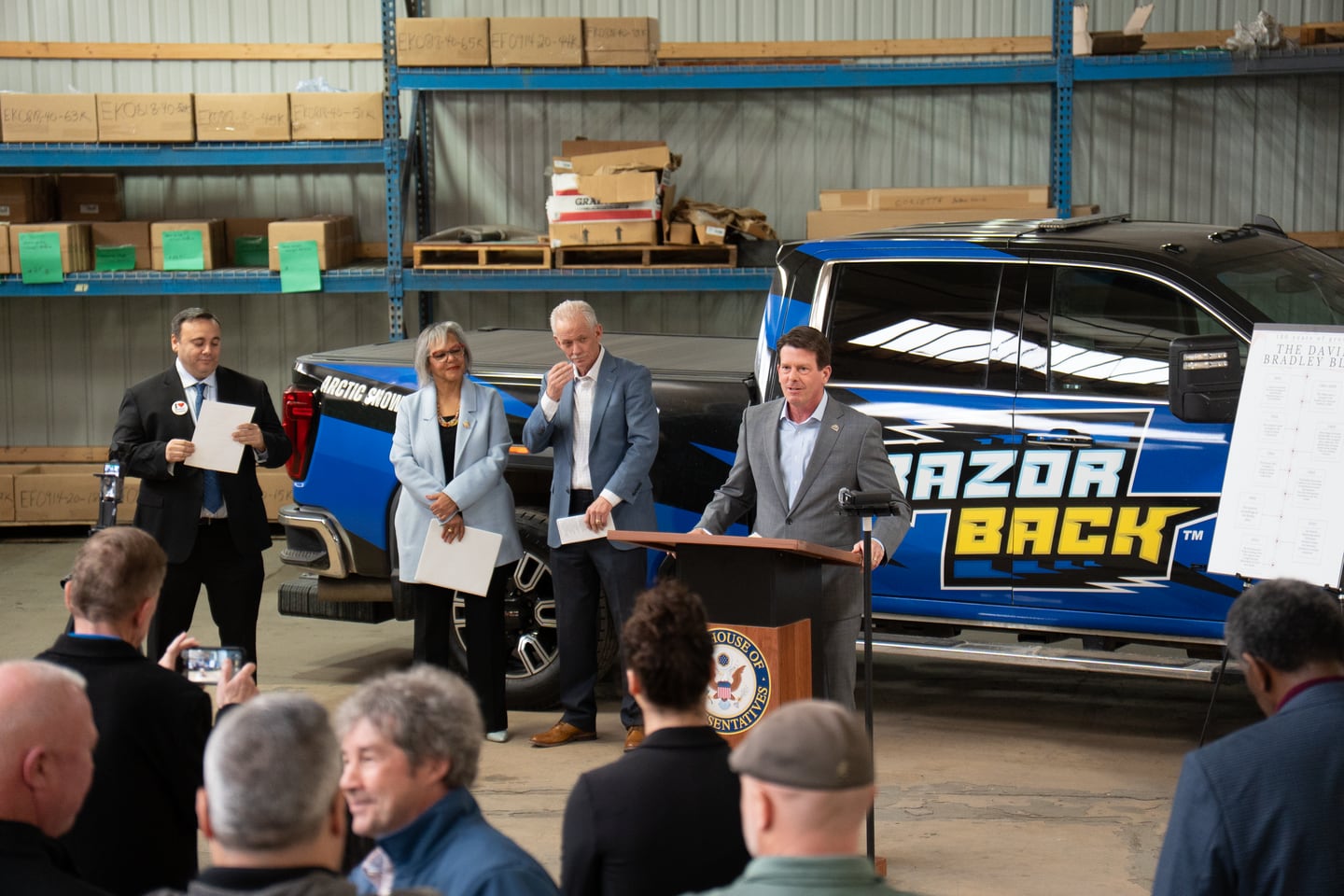 Kankakee Mayor Chris Curtis, who is also the Area Jobs Development Association Board Chairman, addresses a gathering of local officials Feb. 17, 2026, at the David Bradley Industrial Park campus in Bradley.