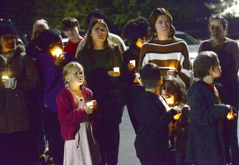 Family and friends held a candlelight vigil in memory of Jaedyn Hill, 16, on Sunday, Oct. 27, 2024 in the Blackhawk Center parking lot near the Oregon High School. Police say Hill was killed by her boyfriend in an apartment they shared in Ashton.