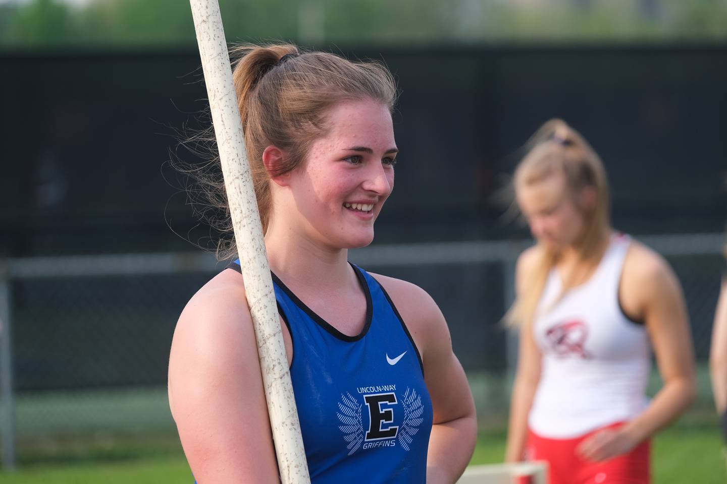 Lincoln-Way East’s Jaiden Knoop wait to make another attempt in the pole vault at the Class 3A Minooka Girls Sectionals. Wednesday, May 11, 2022, in Minooka.