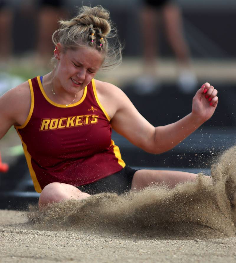 Richmond-Burton’s Elissa Furlan competes in the long jump in IHSA Class 2A Girls Sectional Track action at Genoa-Kingston School in Genoa on Friday, May 16, 2025.
