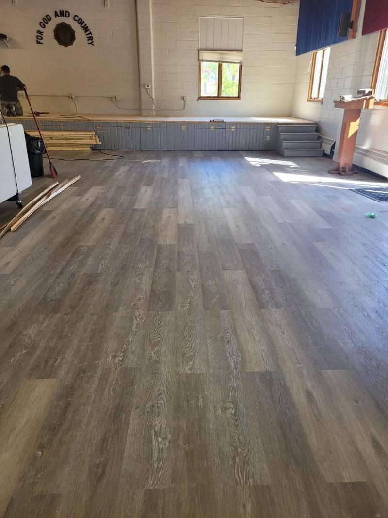 Plano American Legion Post 395 has laid new flooring upstairs, painted the upstairs hall and updated the washrooms with a grant from Home Depot.