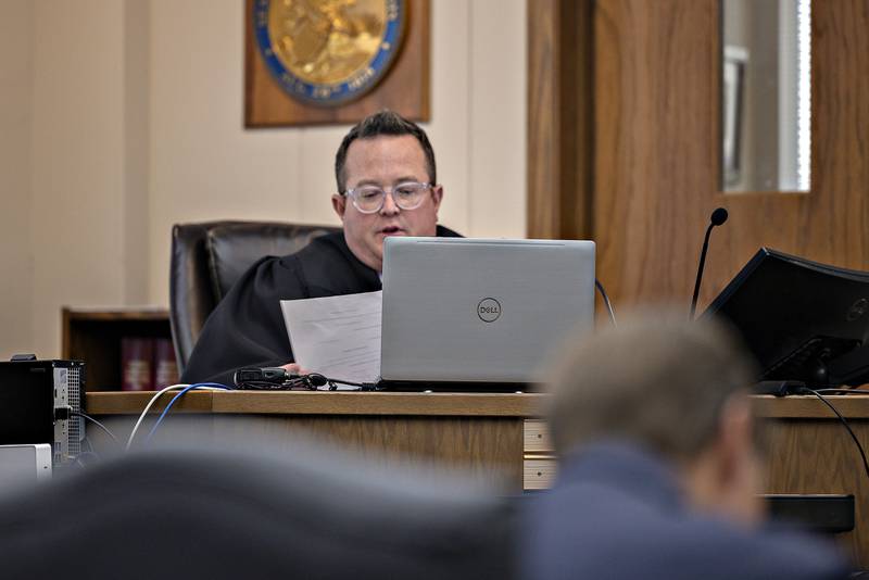Lee County Circuit Court Judge Matthew Klahn oversees a hearing for Matthew Herpstreith on Friday, May 9, 2025, in Mount Carroll.