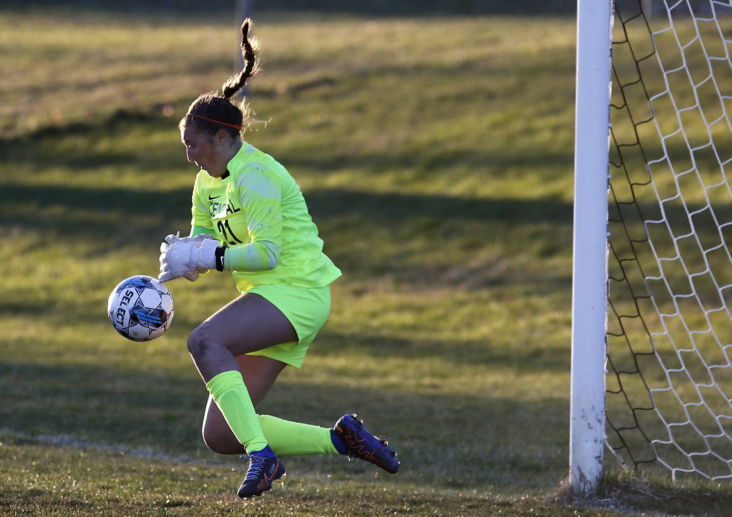Crystal Lake Central's Addison Cleary stops a shot on goal during a nonconference soccer match against Prospect Thursday, April 6, 2023, at Crystal Lake Central High School.