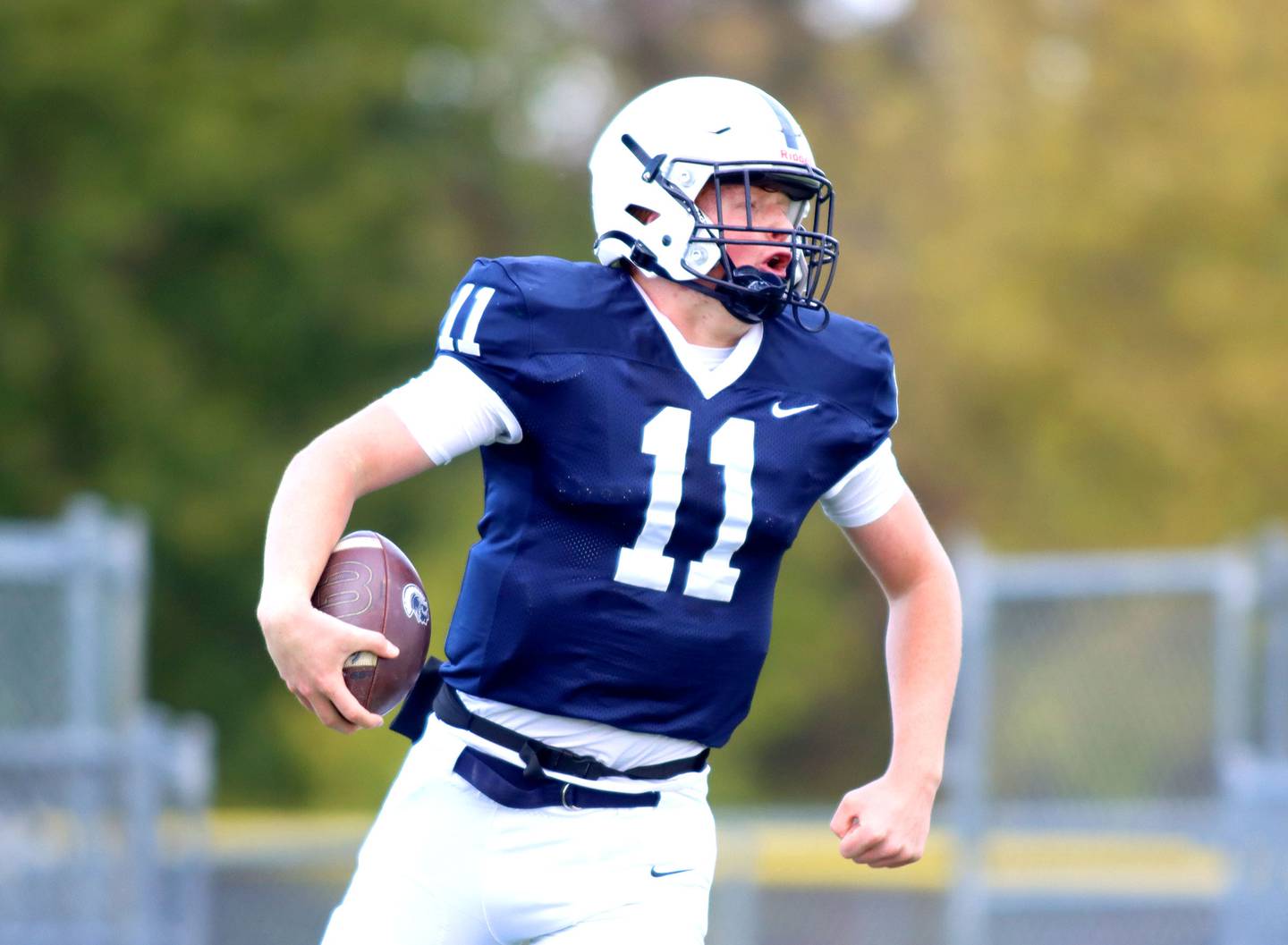 Cary-Grove’s Jackson Berndt lands in the end zone with a touchdown against Sycamore in IHSA football Class 5A first-round playoff action at Al Bohrer Field on the campus of Cary-Grove High School in Cary on Saturday, November 1, 2025.