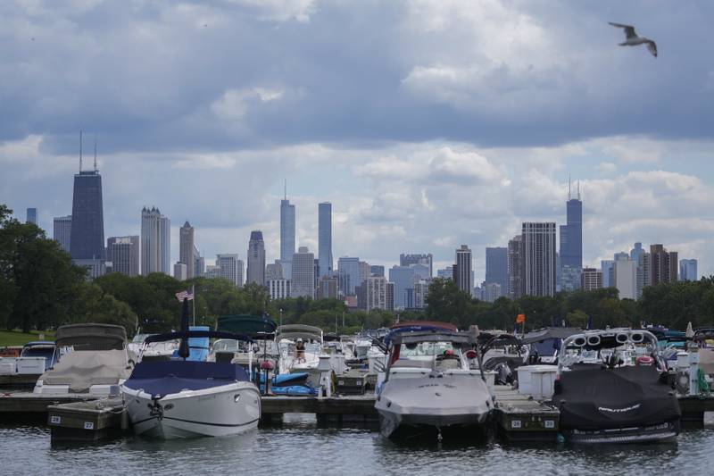 The Chicago city skyline is seen from Diversey Harbor, Wednesday, Aug. 27, 2025. (AP Photo/Erin Hooley)