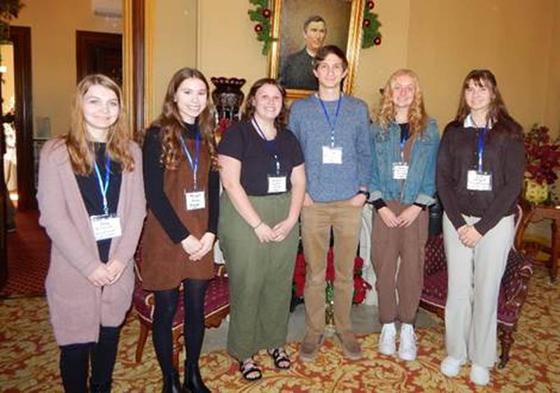 The six DAR Good Citizen Award recipients are (left to right) Shay Elizabeth Wilcoxen from Woodland High School, Abbigail Pierce from Streator High School, Alexis Linder from Serena High School, Calvin Maierhofer from Seneca High School, Grace Catherine Carroll from Ottawa High School and Ella Violet Biggins from Marquette Academy High School.