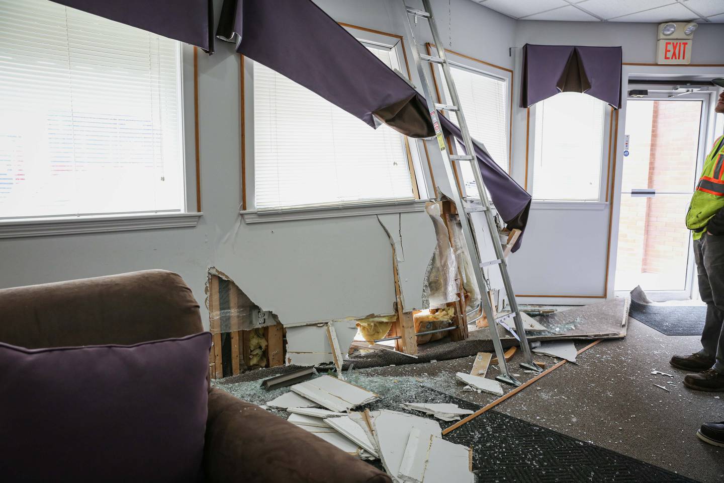 A car crashed into a storefront on April 1, 2025 in downtown Marengo.