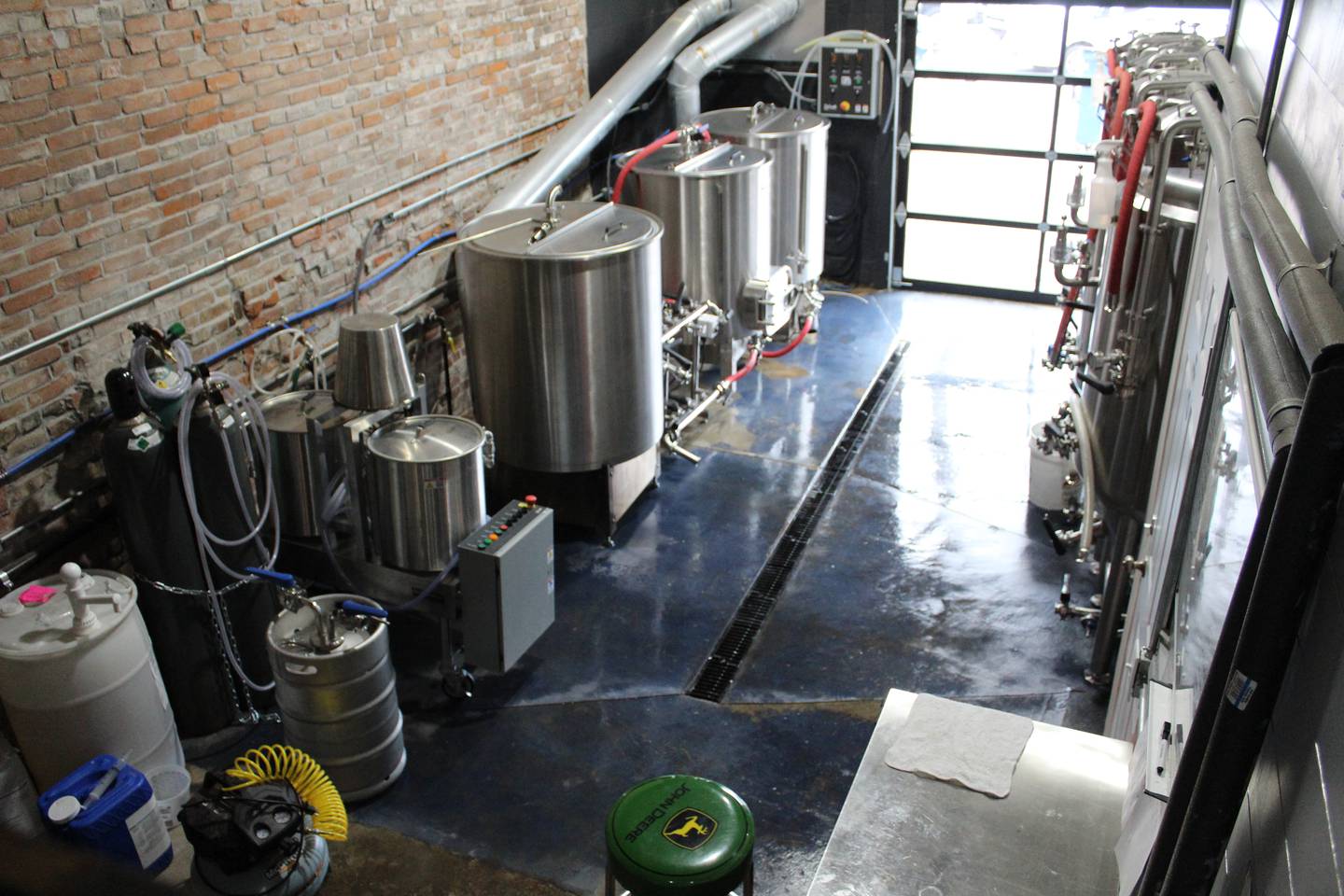 An observation area lets customers see Coal Creek Brewing Company’s brewing room in Princeton.