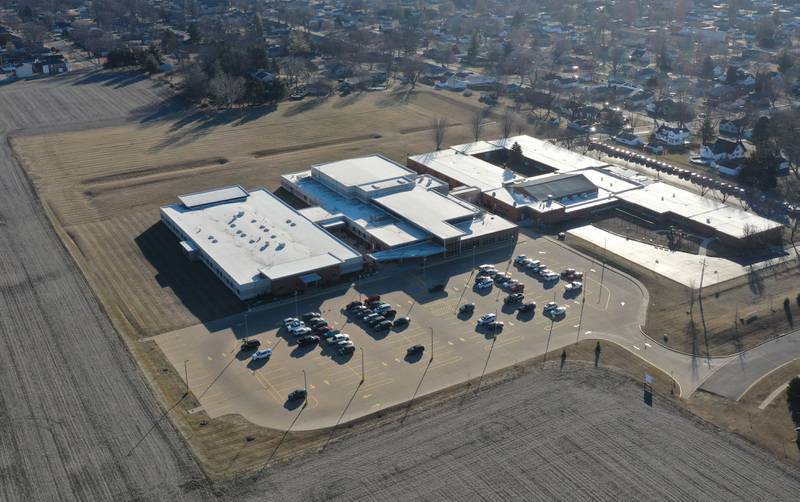 An aerial view of JFK School on Thursday, Jan. 22, 2026 in Spring Valley. Spring Valley has been awarded more than $245,000 in grant funding through the Illinois Department of Natural Resources, Gov. JB Pritzker announced earlier this month. City officials said the money will be used to purchase 10.83 acres of land next to a planned 5-acre park right behind John F. Kennedy School on the north side of town.