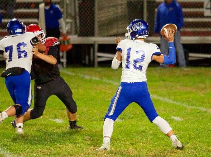 Newman quarterback Jj Castle throws a pass against Hall on Friday, Oct. 7, 2022 at Richard Nesti Stadium.