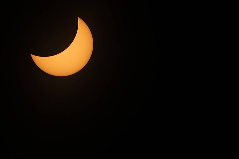 A stage of the partial eclipse on Monday, April 8, 2024, at the Crystal Lake Park District's Nature Center.