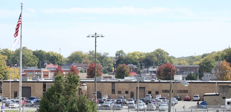 A view of the Dixon High School roof from the heights to the west of the school.