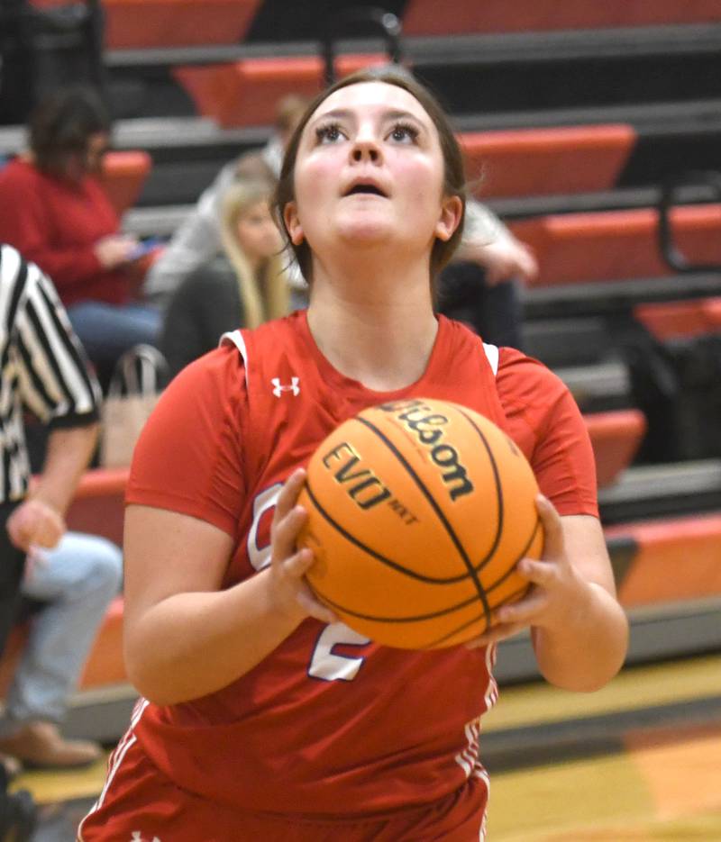 Oregon's Avery Kitzmiller shoots against Forreston on Saturday, Jan. 3, 2026.