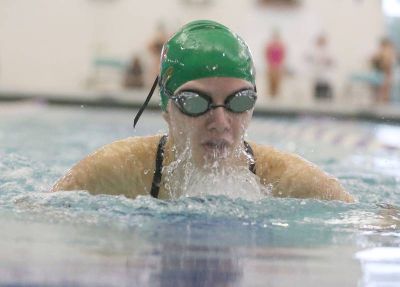 L-P co-op's Anna Weitl competes in the 100 yard breastsroke during a swim meet on Wednesday, Sept. 24, 2025 at the Illinois Valley YMCS in Peru.
