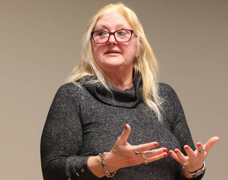 Illinois Valley Community College Board of Trustees candidate Lori Ganey speaks during a candidate forum on Wednesday, March 22, 2023 at IVCC.