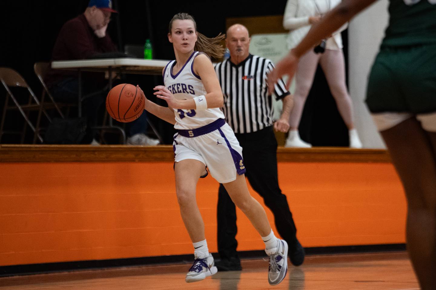 Serena's Jenna Setchell runs the ball up the court during the 1A Sectional game on Tuesday Feb. 20, 2024 at Gardner-South Wilmington High School in Gardner