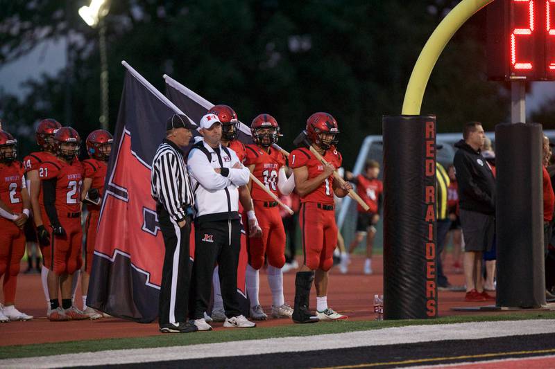 Huntley prepares to take the field against Jacobs on Friday, Sept. 23,2022 in Huntley.
