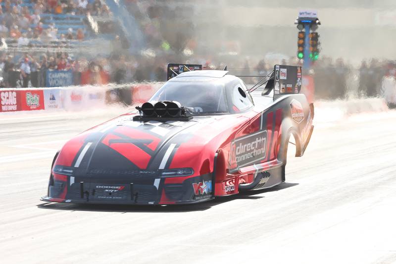 Matt Hagan wins the Funny Car championship race at the NHRA’s Gerber Collision and Glass Route 66 Nationals at Route 66 Raceway on Sunday, May 19, 2024 in Joliet.
