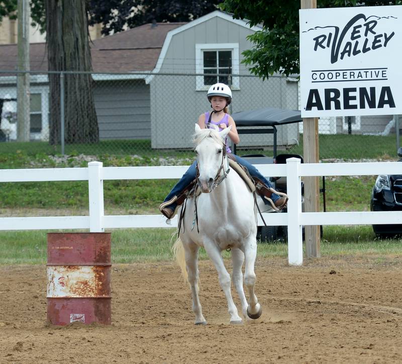 Lorelei Habben, 7, of Sterling, rides Petrie at the WHOA benefit horse show on Saturday, June 22, 2024 at the Whiteside County fairgrounds in Morrison.