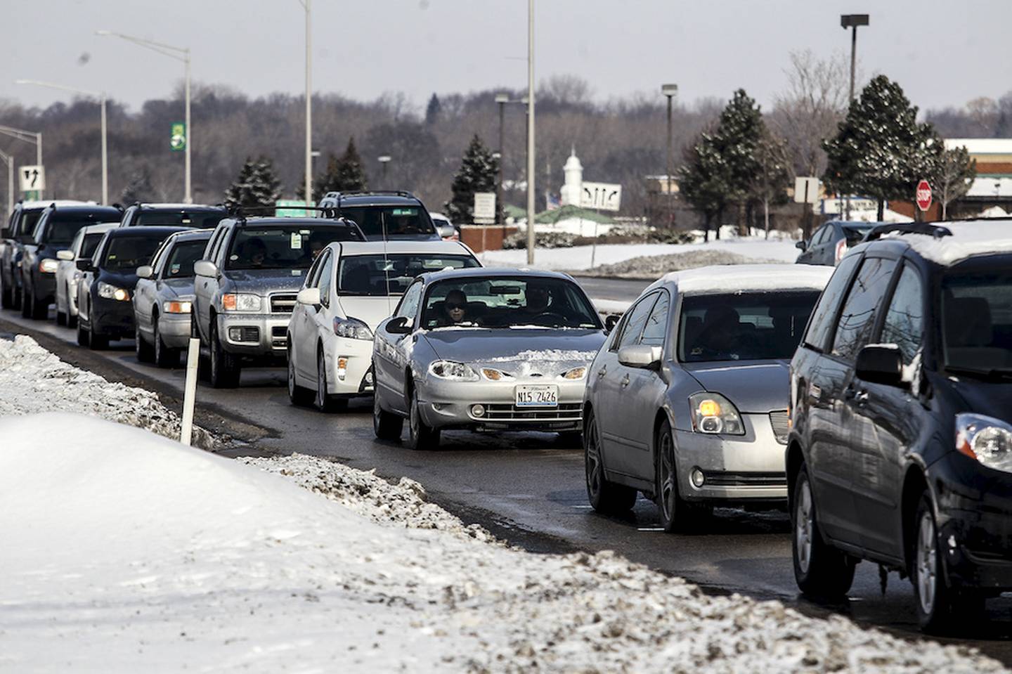 Traffic is backed up Sunday near the intersection of Randall and Algonquin roads in Lake in the Hills. The McHenry County Board voted Tuesday on several measures to spend up to $16 million to prepare for the Randall Road widening and improvement project.