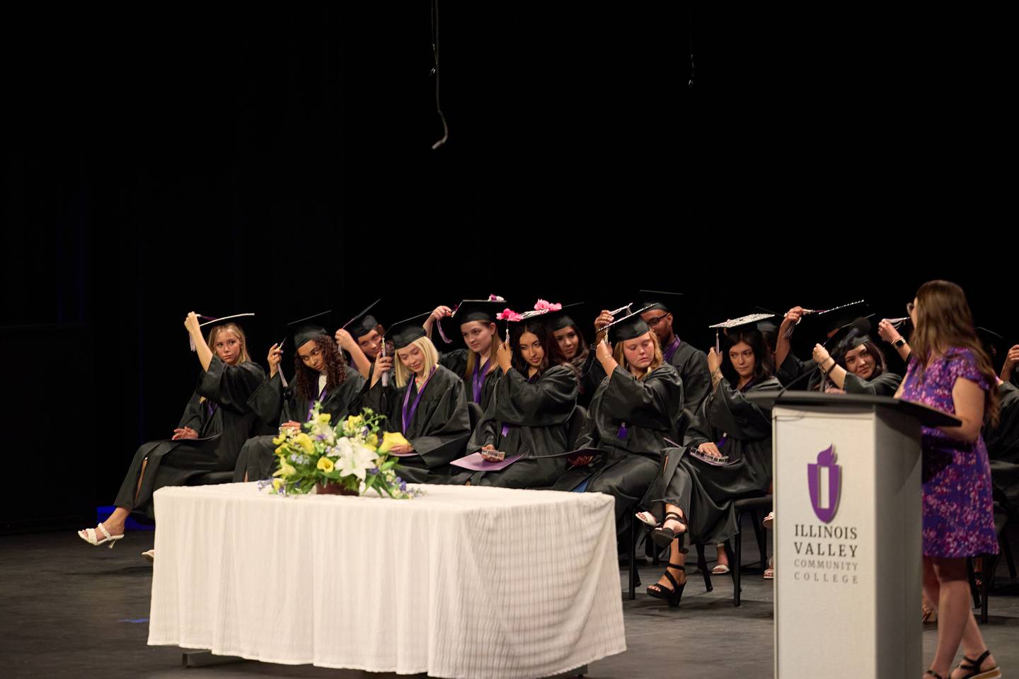 Dental assistant graduates flip the tassels on their graduation caps to convey their achievement. Also during the ceremony, graduates and faculty recited the Dental Assistants Pledge and outstanding and academic achievements were recognized.