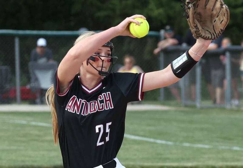 Antioch's Jacey Schuler delivers a pitch during their Class 3A supersectional win Monday, June 3, 2024, over Sycamore at Kaneland High School in Maple Park.