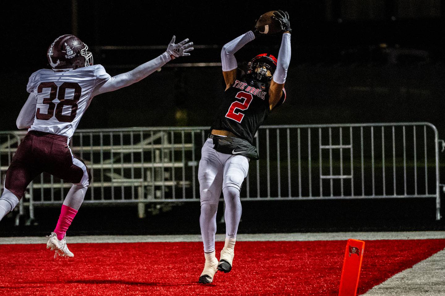 Bolingbrook's Kyan Berry Johnson catches a pass to complete a touchdown during a game against Lockport on Friday Oct. 13, 2023 at Bolingbrook High School
